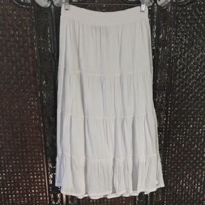 Bay Studio White Tiered Maxi Skirt Large Elastic Waist Beachy Boho